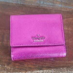 Kate Spade New York Pink Shimmer Sparkle Small Snap Zip Wallet Leather